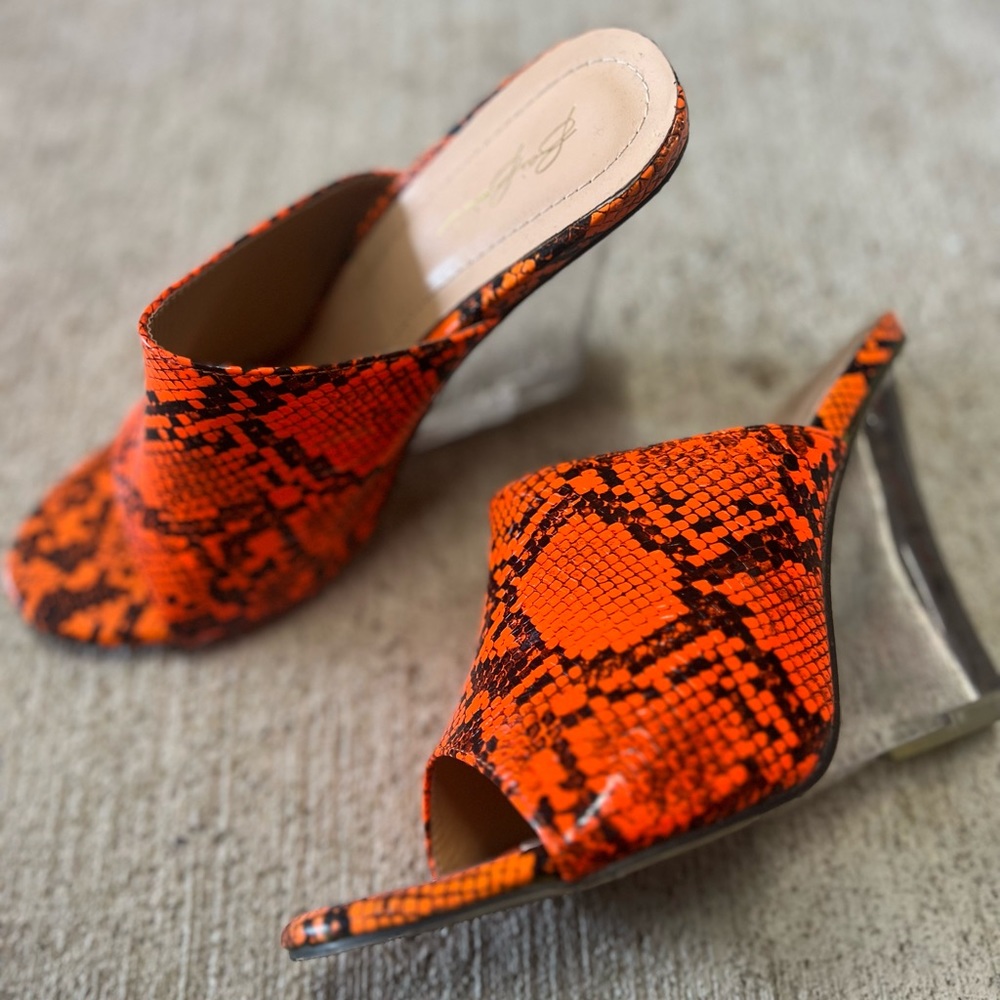 Orange heel clear wedge